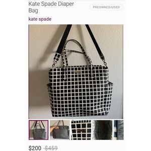Kate Spade Diaper Bag Black White Grid Saffiano Leather Tote Crossbody